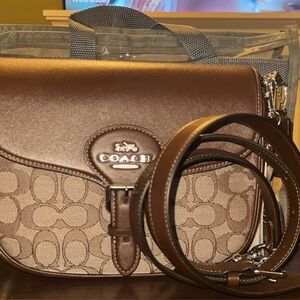 Coach Signature Maple Jacquard Amelia Saddle Bag Crossbody with Skinny Wallet